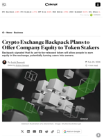 Crypto Exchange Backpack Plans to Offer Company Equity to Token Stakers - Decrypt