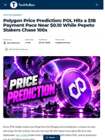 Polygon Price Prediction: POL Hits a $1B Payment Pace Near $0.10 While Pepeto Stakers Chase 100x - TechBullion