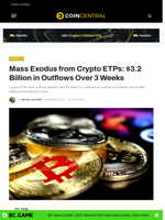 Mass Exodus from Crypto ETPs: $3.2 Billion in Outflows Over 3 Weeks - CoinCentral