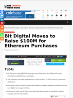 Bit Digital Moves to Raise $100M for Ethereum Purchases - The Crypto News Wire