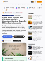 Apple, Meta, SpaceX and Coinbase Join DOJ Operation, Shutting Down 1.4 Million Scam Accounts
