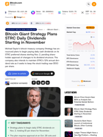 Bitcoin Giant Strategy Plans STRC Daily Dividends Starting in November