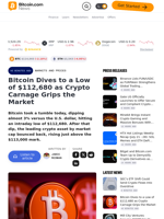 Bitcoin Dives to a Low of $112,680 as Crypto Carnage Grips the Market – Markets and Prices Bitcoin News