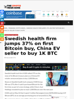 Swedish health firm jumps 37% on first Bitcoin buy, China EV seller to buy 1K BTC - The Crypto News Wire