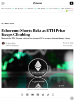 Ethereum Shorts Rekt as ETH Price Keeps Climbing - Decrypt