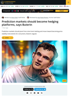 Buterin: Prediction Markets Should Become Hedges for Consumers