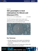 SEC greenlights in-kind redemptions for Bitcoin and Ethereum ETFs