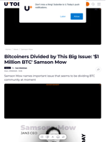 Bitcoiners Divided by This Big Issue: '$1 Million BTC' Samson Mow - U.Today