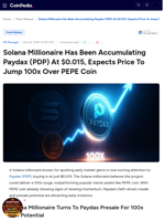 Solana Millionaire Has Been Accumulating Paydax (PDP) At $0.015, Expects Price To Jump 100x Over PEPE Coin
