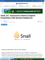 Snail, Inc. Announces Intent to Explore Proprietary USD-Backed Stablecoin - TheNewsCrypto