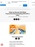 Shiba Inu Records 406 Whale Transactions Each Exceeding $100,000 in Value