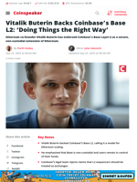 Vitalik Backs Base Layer‑2, Says “Doing Things the Right Way”