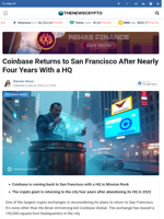 Coinbase Returns to San Francisco After Nearly Four Years With a HQ