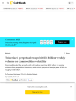 Tokenized perpetual swaps hit $31 billion weekly volume on commodities volatility