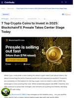 7 Top Crypto Coins to Invest in 2025: BlockchainFX Presale Takes Center Stage Today