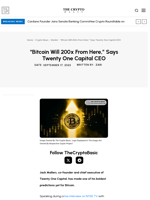“Bitcoin Will 200x From Here,” Says Twenty One Capital CEO