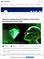 Ethereum Whales Buy $1.37 Billion in ETH Amid Price Slump