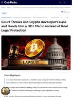 Court Throws Out Crypto Developer's Case and Hands Him a DOJ Memo Instead of Real Legal Protection