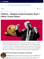 Fr8Tech - Nasdaq-Listed Company, Buys 1 Million Trump Tokens