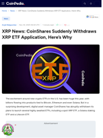 XRP News: CoinShares Suddenly Withdraws XRP ETF Application, Here's Why