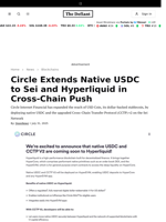 Circle Extends Native USDC to Sei and Hyperliquid in Cross-Chain Push - 