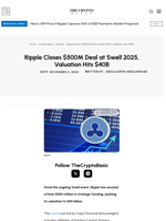Ripple Closes $500M Deal at Swell 2025, Valuation Hits $40B