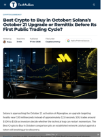 Best Crypto to Buy in October: Solana's October 21 Upgrade or Remittix Before Its First Public Trading Cycle? - TechBullion