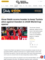 Omar Rekik scores header to keep Tunisia alive against Sweden in 2026 World Cup opener