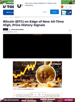 Bitcoin (BTC) on Edge of New All-Time High, Price History Signals