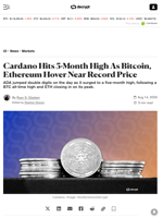 Cardano Hits 5-Month High As Bitcoin, Ethereum Hover Near Record Price - Decrypt