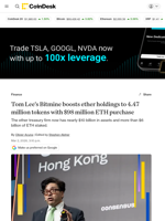 Bitcoin miner turned Ethereum treasury firm stakes over $6B in ETH as BMNR shares slide and ether dips.