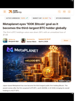 Metaplanet eyes '100K Bitcoin' goal as it becomes the third-largest BTC holder globally - AMBCrypto