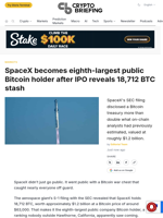 SpaceX becomes eighth-largest public Bitcoin holder after IPO reveals 18,712 BTC stash