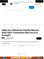 Shiba Inu: Shibarium Activity Returns With 100% Transaction Rise, but Is It Enough? - U.Today