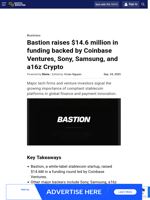 Bastion raises $14.6 million in funding backed by Coinbase Ventures, Sony, Samsung, and a16z Crypto