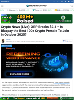 Crypto News (Live): XRP Breaks $2.4 - Is Blazpay the Best 100x Crypto Presale To Join in October 2025?