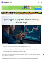 Best crypto to buy: Sui, Alpaca Finance, Bitcoin Pepe - CoinJournal