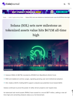 Solana (SOL) sets new milestone as tokenized assets value hits $671M all-time high - CoinJournal