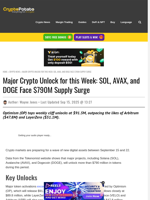Major Crypto Unlock for this Week: SOL, AVAX, and DOGE Face $790M Supply Surge