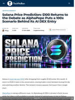 Solana Price Prediction: $100 Returns to the Debate as AlphaPepe Puts a 100x Scenario Behind Its AI DEX Entry - TechBullion