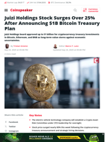 Juizi Holdings Stock Surges Over 25% After Announcing $1B Bitcoin Treasury Plan - Coinspeaker