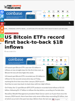 US Bitcoin ETFs record first back-to-back $1B inflows - The Crypto News Wire