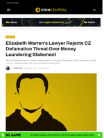 Elizabeth Warren's Lawyer Rejects CZ Defamation Threat Over Money Laundering Statement - CoinCentral