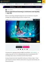Bitcoin yield demand booming as institutions seek liquidity — Solv CEO