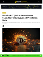 Bitcoin (BTC) Price: Drops Below $116,000 Following June CPI Inflation Data - CoinCentral