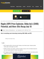 Ripple (XRP) Price Explosion, Shiba Inu's (SHIB) Potential, and More: Bits Recap July 18