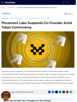 Movement Labs Suspends Co-Founder Amid Token Controversy