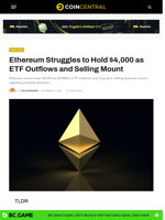Ethereum Struggles to Hold $4,000 as ETF Outflows