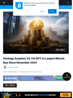 Strategy Acquires 34,164 Bitcoin In Largest Buy Since 2024