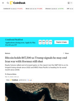 Bitcoin holds $67,500 as Trump signals he may end Iran war with Hormuz still shut 
